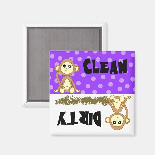 Leuke Aap Clean / Vuile Paarse Vaatwasser Magneet (Voorkant / Achterkant)