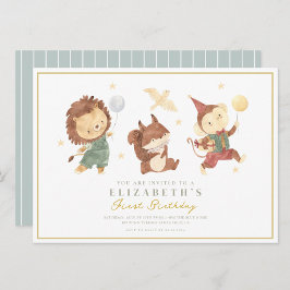 Leuke Aap, eekhoorn en leeuw Eerste Verjaardag Kaart