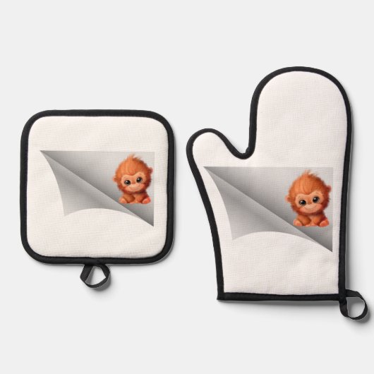 Leuke aap onder de pleister ovenwant & pannenlap set (Voorkant)