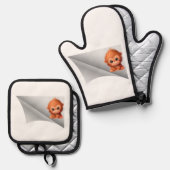 Leuke aap onder de pleister ovenwant & pannenlap set (Voorkant / Achterkant)