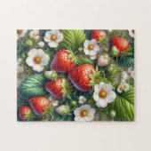 Leuke Aardbei Bladeren Bloemen Jigsaw Puzzel (Horizontaal)