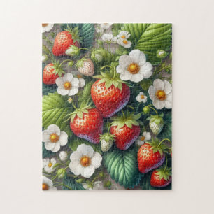 Leuke Aardbei Bladeren Bloemen Jigsaw Puzzel