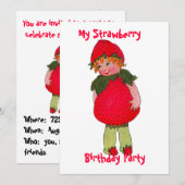 Leuke aardbei Kind verjaardagsfeestuitnodiging Kaart (Voorkant / Achterkant)