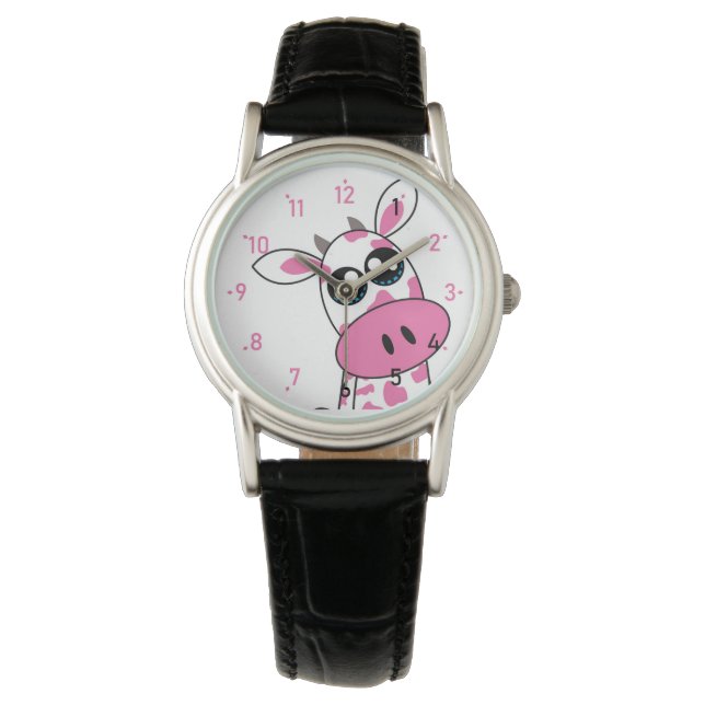 Leuke aardbei Koe lachend gezicht Horloge (Voorkant)