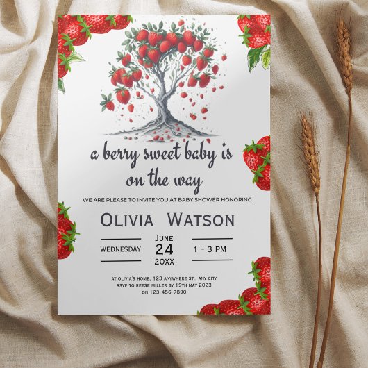 Leuke aardbeienboom bessenzoet Baby shower Kaart
