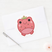 Leuke aardbeienkikker ronde sticker (Envelop)