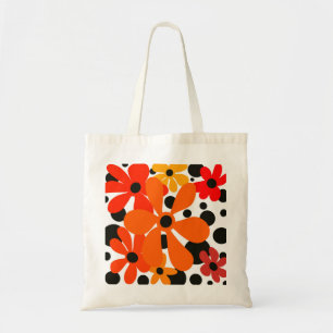 Leuke, abstracte bloemen in sinaasappel en zwart tote bag