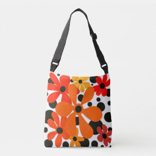Leuke, abstracte bloemetjes in sinaasappel & zwart crossbody tas