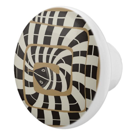 Leuke Abstracte Gestreepte Snake in Bruine Neutral Keramische Knop (Rechts)