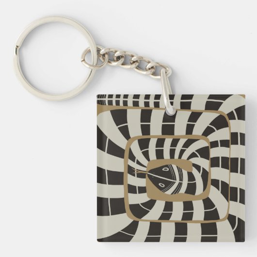 Leuke Abstracte Gestreepte Snake in Bruine Neutral Sleutelhanger (Voorkant)