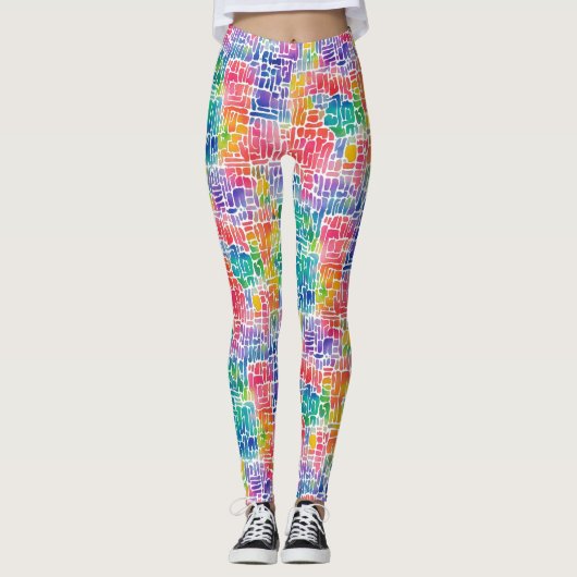 Leuke Abstracte Kleurrijke Mozaïek Waterverf Patro Leggings (Voorkant)