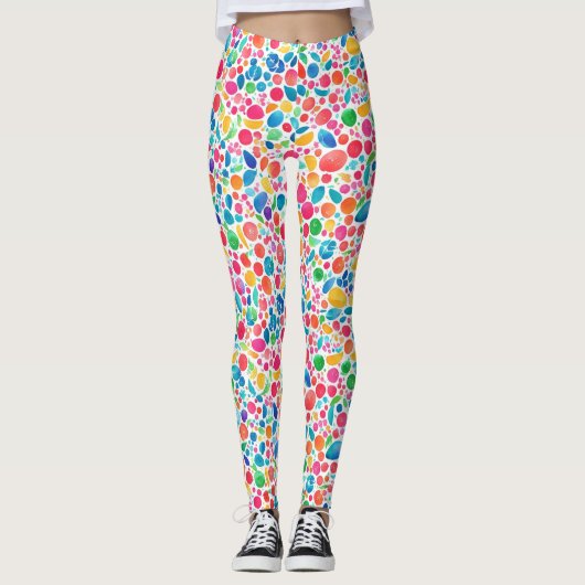 Leuke Abstracte Kleurrijke Regenboog Polka Dot Wat Leggings (Voorkant)