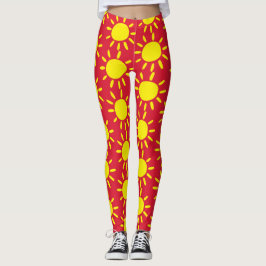 Leuke Abstracte rode en gele zonnestralen cirkels Leggings