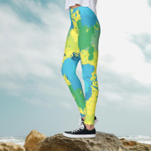 Leuke Abstracte Turquoise Yellow Color Splatter Pa Leggings