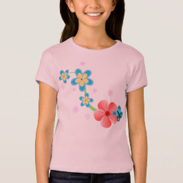 Leuke Abstracte vlinder op roze en blauwe bloemen T-shirt