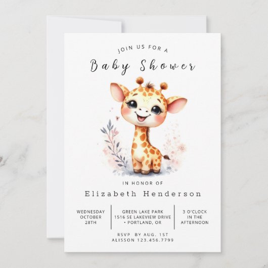 Leuke afdrukbare Giraffe Baby shower Kaart (Voorkant)