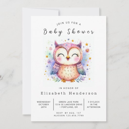 Leuke afdrukbare uil Baby shower Kaart (Voorkant)