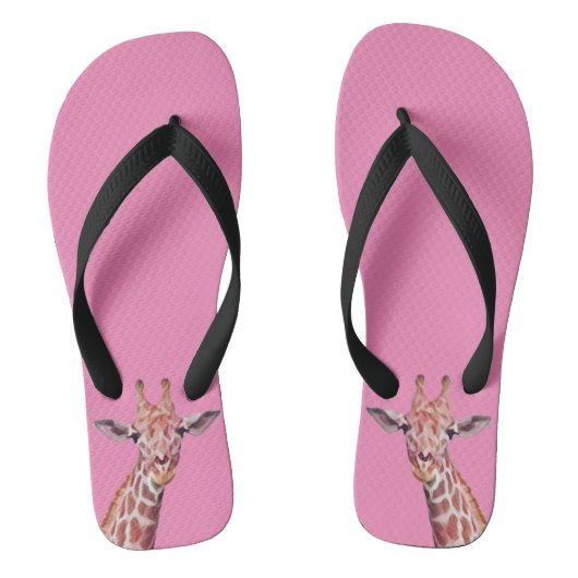 Leuke Afrikaanse Giraffe Waterverf op Roze Teenslippers (Voetbed)