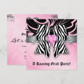 Leuke afstudeerfeest uitnodiging zebra boog roze z (Voorkant / Achterkant)