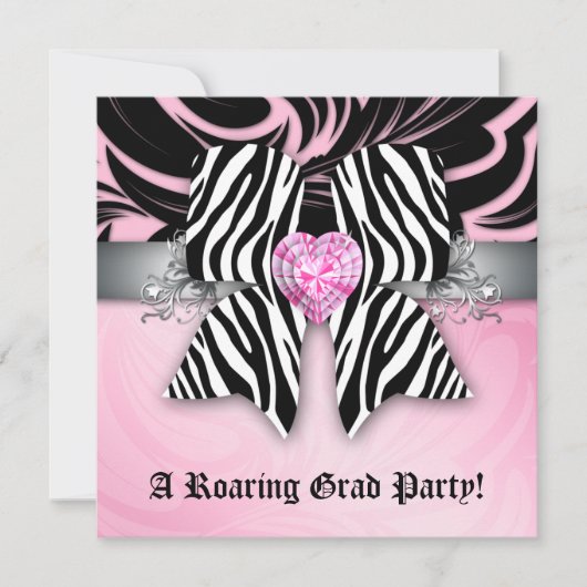 Leuke afstudeerfeest uitnodiging zebra boog roze z (Voorkant)