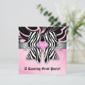 Leuke afstudeerfeest uitnodiging zebra lint roze z (Staand voorkant)