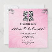 Leuke afstudeerfeest uitnodiging zebra strik roze  (Achterkant)