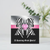 Leuke afstudeerfeest uitnodiging zebra strik roze (Staand voorkant)