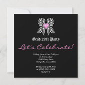 Leuke afstudeerfeest uitnodiging zebra strik roze (Achterkant)