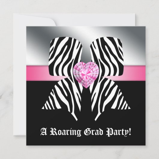 Leuke afstudeerfeest uitnodiging zebra strik roze (Voorkant)