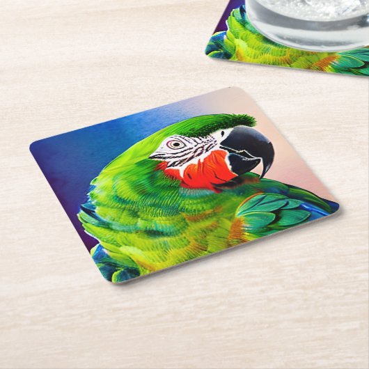 Leuke AI Gegenereerde Amazon Parrot Kartonnen Onderzetters (Schuin)