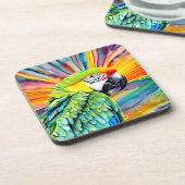 Leuke AI Gegenereerde Waterverf Stijl Groene Papeg Bier Onderzetter (Linkerzijde)