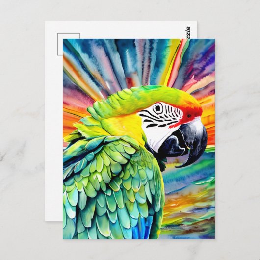 Leuke AI Gegenereerde Waterverf Stijl Groene Papeg Briefkaart (Voorkant / Achterkant)