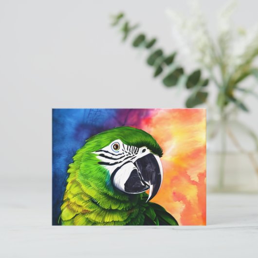 Leuke AI Gegenereerde Waterverf Stijl Groene Papeg Briefkaart (Staand voorkant)