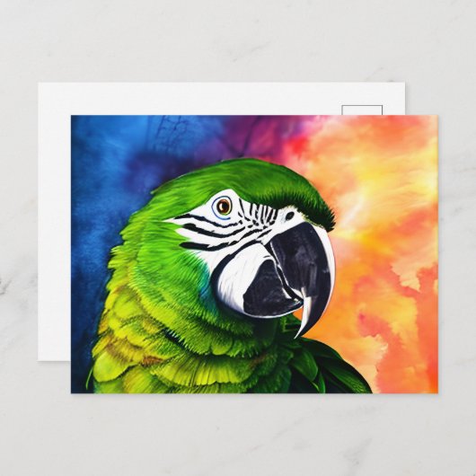 Leuke AI Gegenereerde Waterverf Stijl Groene Papeg Briefkaart (Voorkant / Achterkant)