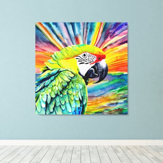 Leuke AI Gegenereerde Waterverf Stijl Groene Papeg Canvas Afdruk (Insitu (Houten vloer))