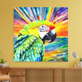 Leuke AI Gegenereerde Waterverf Stijl Groene Papeg Canvas Afdruk (Insitu (Woonkamer))