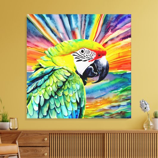 Leuke AI Gegenereerde Waterverf Stijl Groene Papeg Canvas Afdruk (Insitu (Woonkamer))