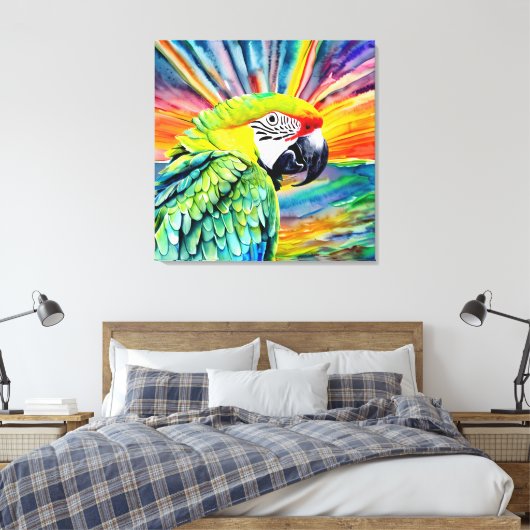 Leuke AI Gegenereerde Waterverf Stijl Groene Papeg Canvas Afdruk (Insitu (Slaapkamer))