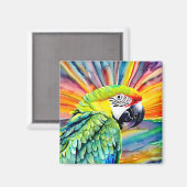 Leuke AI Gegenereerde Waterverf Stijl Groene Papeg Magneet (Voorkant / Achterkant)