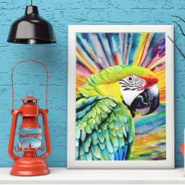 Leuke AI Gegenereerde Waterverf Stijl Groene Papeg Poster