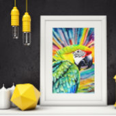 Leuke AI Gegenereerde Waterverf Stijl Groene Papeg Poster