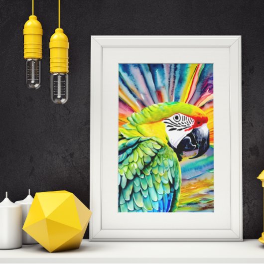 Leuke AI Gegenereerde Waterverf Stijl Groene Papeg Poster