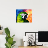 Leuke AI Gegenereerde Waterverf Stijl Groene Papeg Poster (Thuiskantoor)