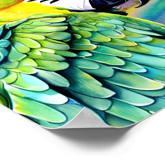 Leuke AI Gegenereerde Waterverf Stijl Groene Papeg Poster (Hoek)