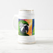 Leuke AI Generated Papegaaien Close Up Bierpul (Voorkant links)