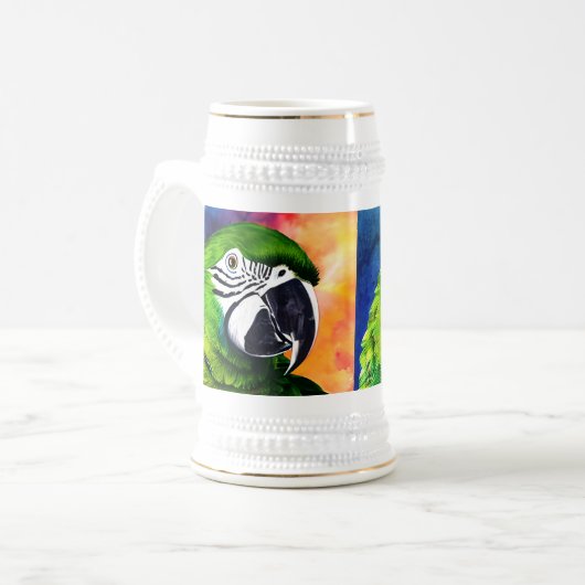 Leuke AI Generated Papegaaien Close Up Bierpul (Voorkant links)