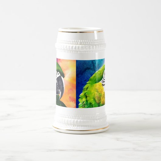 Leuke AI Generated Papegaaien Close Up Bierpul (Center)