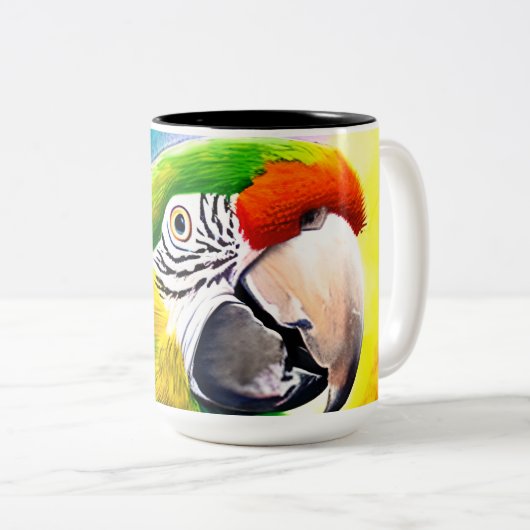 Leuke AI Generated Parrot Close Up Tweekleurige Koffiemok (Voorkant rechts)