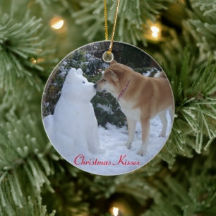 Leuke akita hond kussen sneeuwman akita kerst keramisch ornament