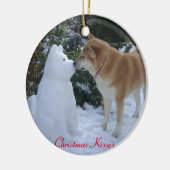 Leuke akita hond kussen sneeuwman akita kerst keramisch ornament (Links)